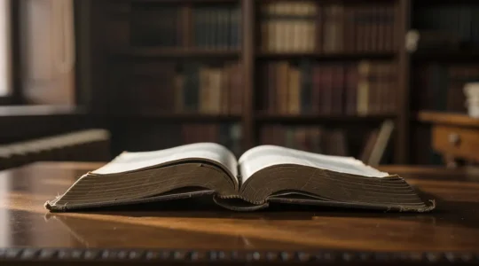 Livre rare posé sur table en bois dans bibliothèque chaleureuse, cadeau littéraire Camus